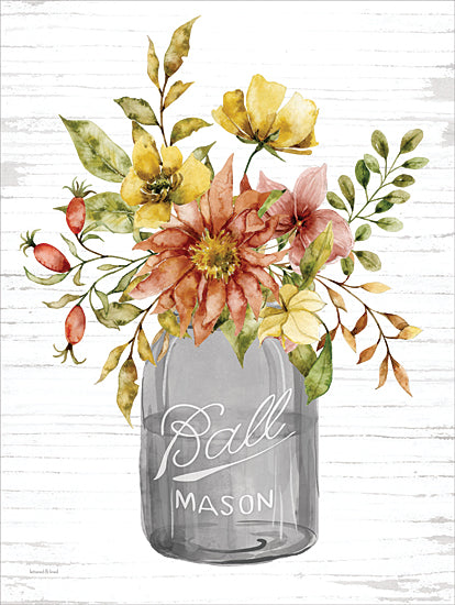 lettered & lined LET725 - LET725 - Fall Flowers   - 12x16 mason jar, floral arrangement, watercolor flowers, rustic decor, autumn colors, country bouquet, seasonal bloom, botanical art, vintage jar from Penny Lane