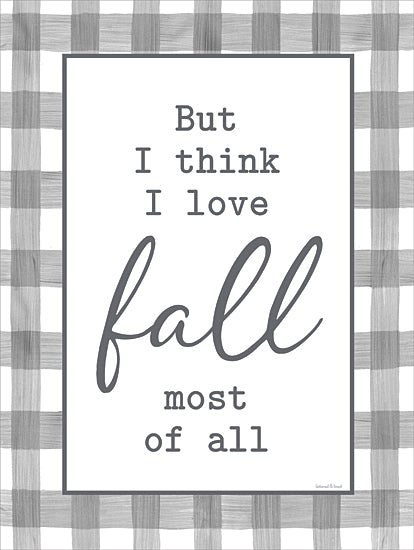 lettered & lined LET726 - LET726 - I Love Fall Most of All   - 12x16 fall quote, typography art, inspirational autumn sign, plaid background, modern farmhouse, seasonal sentiment, rustic quote, word art from Penny Lane