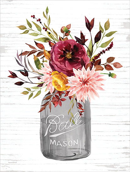 lettered & lined LET727 - LET727 - Fall Fresh Picks   - 12x16 mason jar bouquet, pink flowers, autumn floral, watercolor arrangement, rustic jar, modern farmhouse decor, seasonal flower vase from Penny Lane