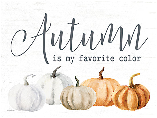 lettered & lined LET728 - LET728 - Autumn Is My Favorite Color   - 16x12 autumn pumpkins, seasonal art, watercolor pumpkins, orange and white pumpkins, fall harvest, rustic sign, farmhouse typography, seasonal message from Penny Lane