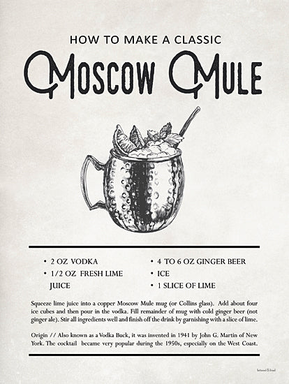 lettered & lined LET889 - LET889 - Moscow Mule - 12x16 Moscow Mule, recipe, vodka, lime juice, ginger beer, copper mug, cocktail art, vintage style, mixology, prohibition era theme, alcoholic beverage, speakeasy decor from Penny Lane