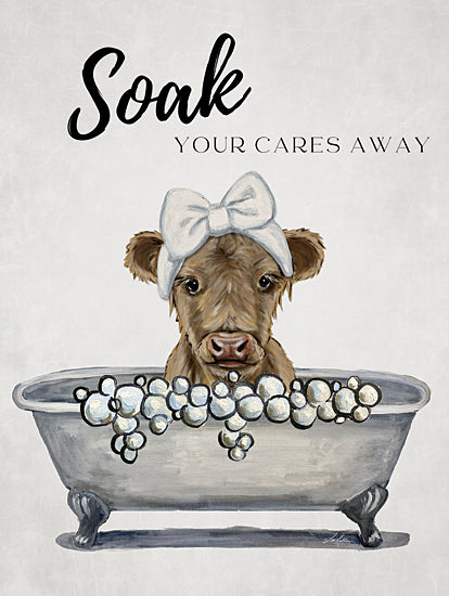 Lee Keller LK283 - LK283 - Soak our Cares Away Highland - 12x16 animal, cow, bathtub, bubbles, soak, humorous, whimsical, farmhouse, bath time from Penny Lane