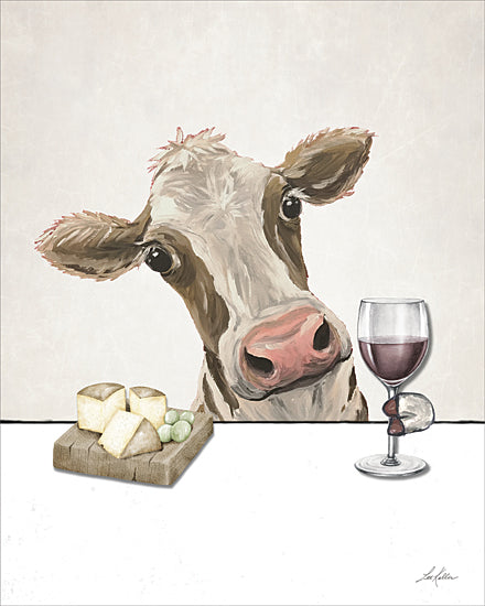 Lee Keller LK291 - LK291 - Cow Wine and Cheese - 12x16 Cow with wine, wall art, home decor, typography, gift, decorative artwork from Penny Lane