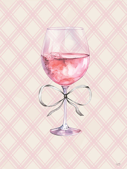 Lux + Me Designs LUX1107 - LUX1107 - Yay for Rose   - 12x16 Wine glass, pink drink, bow, ribbon, feminine, decorative, pink plaid, watercolor, elegant, stylish, chic, aesthetic from Penny Lane