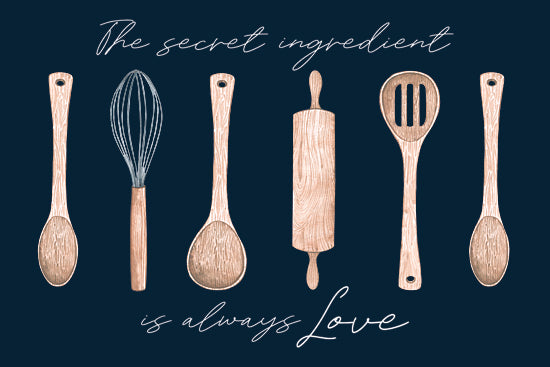 Lux + Me Designs LUX1122 - LUX1122 - The Secret Ingredient - 18x12 cooking tools, whisk, rolling pin, wooden spoons, kitchen utensils, the secret ingredient is love quote from Penny Lane