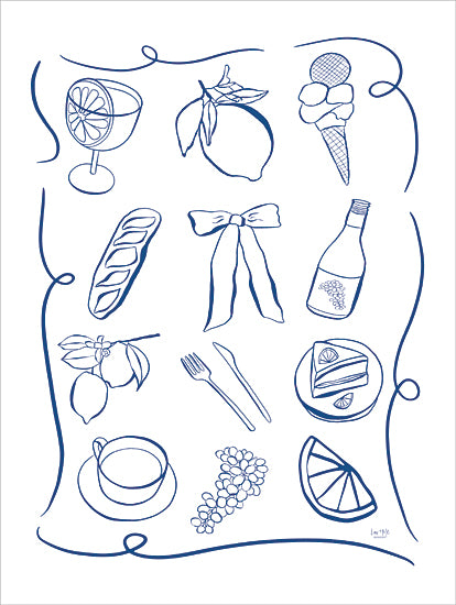 Lux + Me Designs LUX1125 - LUX1125 - Italian Dinner Party     - 12x16 sketched food items, minimalist drawings, lemon, cake, wine, utensils, french theme, line art from Penny Lane