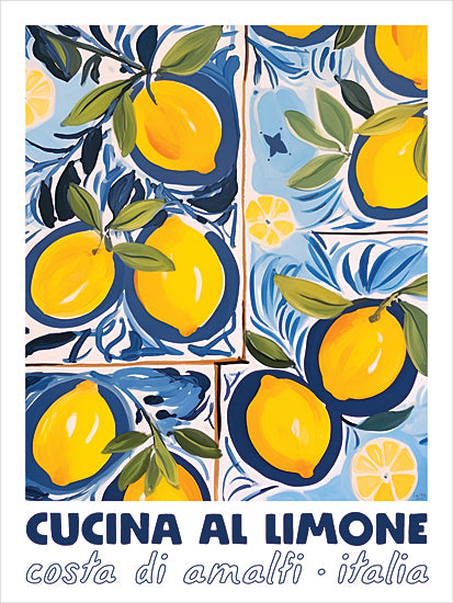 Lux + Me Designs LUX1126 - LUX1126 - Cucina Al Limone - 12x16 lemons, amalfi coast, italian kitchen, colorful citrus, blue tiles, cucina al limone text from Penny Lane