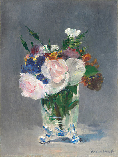 Lux + Me Prints LUX1150 - LUX1150 - Crystal Vase  - 12x16 floral bouquet, glass vase, oil painting, still life, impressionist art, colorful flowers, muted background from Penny Lane