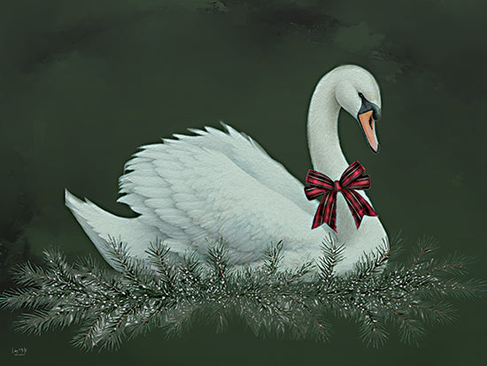 Lux + Me Designs LUX1152 - LUX1152 - Christmas Plaid Swan - 16x12 white swan, holiday decor, pine branches, christmas bird, elegant swan, festive ribbon, green background from Penny Lane