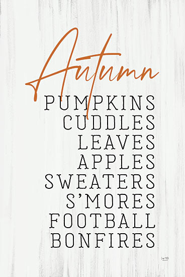 Lux + Me Designs LUX660 - LUX660 - Autumn Things   - 12x18 autumn list sign, fall season decor, pumpkins, cuddles, leaves, bonfires, cozy theme, rustic vertical art from Penny Lane