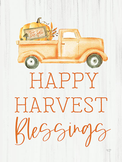 Lux + Me Designs LUX662 - LUX662 - Happy Harvest Blessings   - 12x16 fall harvest blessings, pumpkin truck, rustic fall decor, watercolor illustration, farmhouse thanksgiving sign from Penny Lane