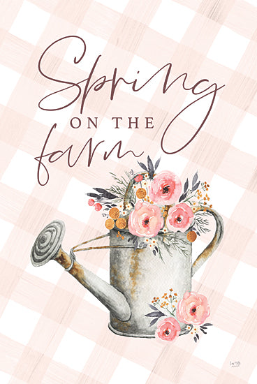 Lux + Me Designs LUX764 - LUX764 - Spring on the Farm     - 12x18 spring on the farm, watering can with flowers, pink florals, country decor, farm life, floral bouquet, watercolor art, seasonal decoration, rustic charm from Penny Lane