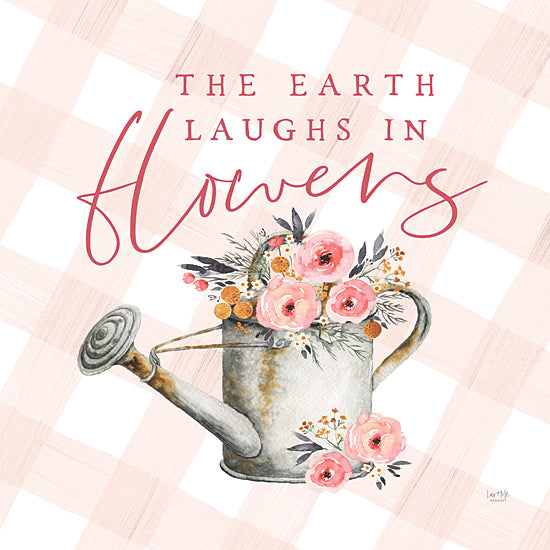 Lux + Me Designs LUX765 - LUX765 - The Earth Laughs in Flowers  - 12x12 the earth laughs in flowers, floral watering can, botanical quote, watercolor art, pink florals, inspirational nature quote, rustic home decor from Penny Lane