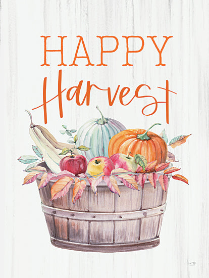 Lux + Me Designs LUX866 - LUX866 - Happy Harvest - 12x16 happy harvest, apples, pumpkins, gourds, watercolor basket, autumn leaves, rustic fall illustration from Penny Lane