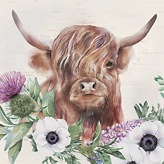 Lux + Me Designs LUX884 - LUX884 - Penny the Highland Cow II - 12x12 highland cow, floral crown, watercolor, botanical, nature, rustic, decorative animal, farm animal art, vibrant, flowers, greenery from Penny Lane