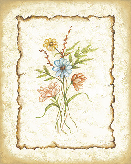 Mary Ann June MARY645 - MARY645 - Pressed Flowers - 12x16 hand-painted flowers, vintage scroll, pastel floral design, torn paper edge, botanical illustration from Penny Lane