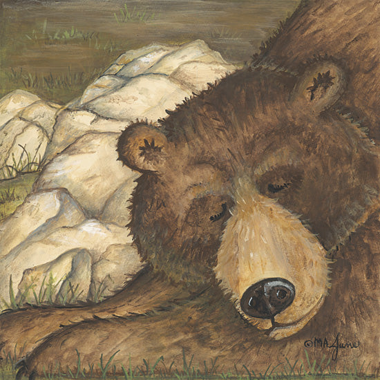 Mary Ann June MARY657 - MARY657 - Sleeping Bear - 12x12 sleeping bear, forest scene, natural rocks, grassy ground, wildlife, brown bear, peaceful animal, hand-painted animal, resting animal, nature from Penny Lane