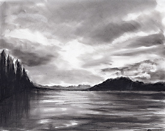 Molly Mattin MAT148 - MAT148 - Misty Lake - 16x12 lake, landscape, monochrome, moody, nature, mountains, clouds, water, dramatic from Penny Lane