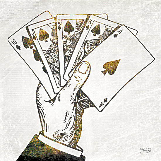 Marla Rae MAZ5926 - MAZ5926 - Royal Flush - 12x12 poker hand, royal flush, vintage illustration, spade cards, casino theme, monochrome style, sketch drawing, gambling motif from Penny Lane