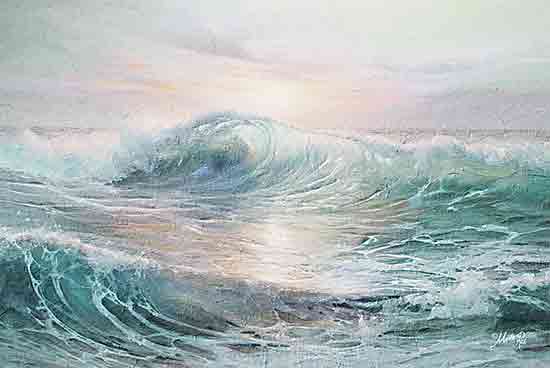 Marla Rae MAZ5939 - MAZ5939 - Majestic Waves I - 18x12 Ocean wave painting, teal sea, rolling surf, aqua water, pastel sky, textured brushwork, coastal abstract seascape, modern beach decor, painterly movement, soft horizon, sea foam, tranquil water artwork from Penny Lane
