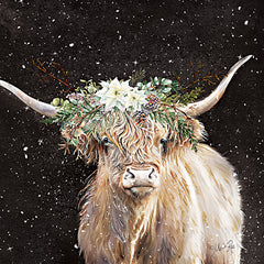 MAZ5984 - Christmas White Floral Highland Cow II   - 12x12