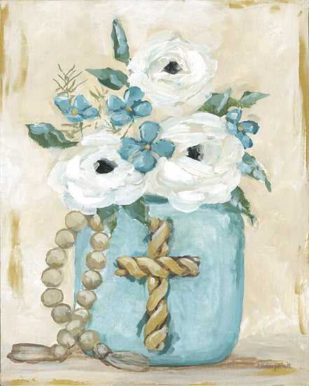 Mackenzie Kissell MKA211 - MKA211 - Heavenly Bouquet - 12x16 floral arrangement, religious symbolism, rosary, cross, blue and white flowers, farmhouse decor, soft pastel colors, inspirational art, feminine aesthetic from Penny Lane