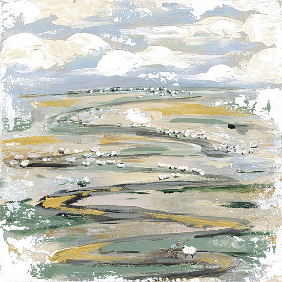 Mackenzie Kissell MKA227 - MKA227 - Leaves the 99 - 12x12 landscape, pasture, nature, sheep, pastoral, countryside, clouds, green fields, scenic, rural from Penny Lane