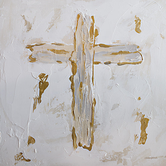 Mackenzie Kissell MKA233 - MKA233 - Simply Grace    - 12x12 cross, abstract, religious, spiritual, Christian, gold accents, white, textured, faith, minimal from Penny Lane