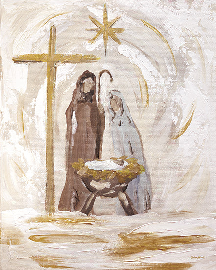 Mackenzie Kissell MKA247 - MKA247 - Sacred Arrival - 12x16 nativity holy family baby jesus cross star religious christian christmas painting warm neutral tones from Penny Lane