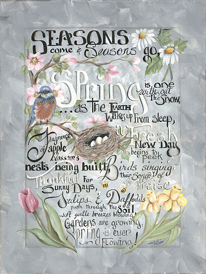 Michele Musser MM314 - MM314 - Spring Words - 12x16 Spring season, typography, bird nest, blooming flowers, inspirational quote, trees, tulips, daffodils, seasonal nature, calligraphy from Penny Lane