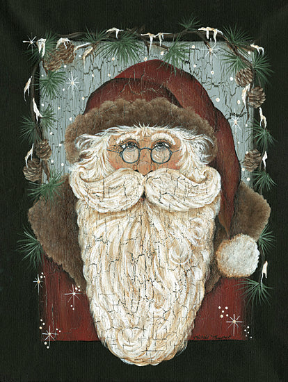 Michele Musser MM327 - MM327 - Old World St. Nick - 12x16 Vintage Santa Claus, green pine garland, cracked paint texture, glasses, traditional holiday art from Penny Lane