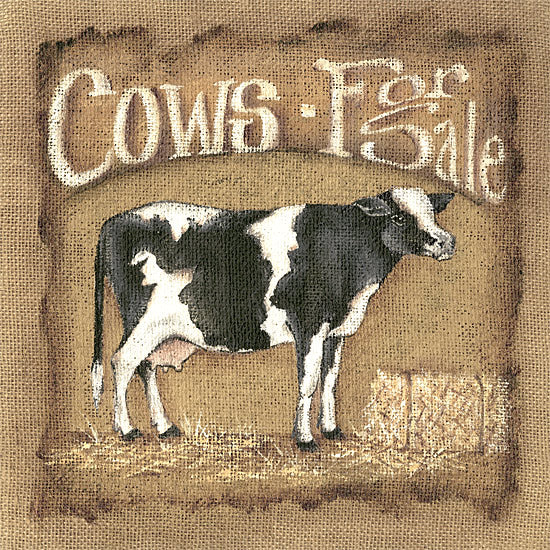 Michele Musser MM402 - MM402 - Cows for Sale - 12x12 cow painting, rustic sign, hay bale, livestock for sale, farm decor, burlap background, country animal art from Penny Lane