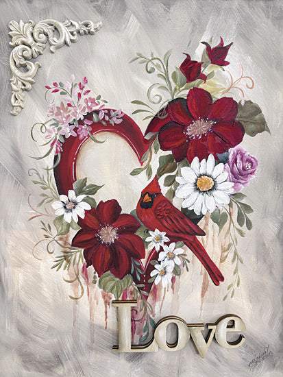 Michele Musser MM463 - MM463 - The Cardinal’s Message - 12x16 heart love cardinal flowers daisy roses floral romance valentines feminine painterly decorative from Penny Lane