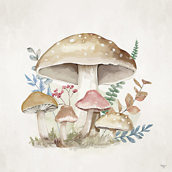 Mollie B. MOL2811 - MOL2811 - Mushroom Haven I     - 12x12 whimsical mushrooms with fern leaves, pastel colors, woodland nature illustration, forest floor fungi, botanical art from Penny Lane