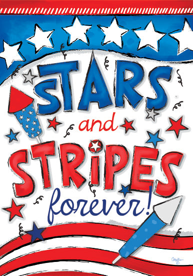 Mollie B. MOL2845 - MOL2845 - Stars and Stripes Forever - 12x16 Stars and Stripes Forever, red white and blue stars, firework rockets, festive lettering, American pride design, cartoon celebration from Penny Lane