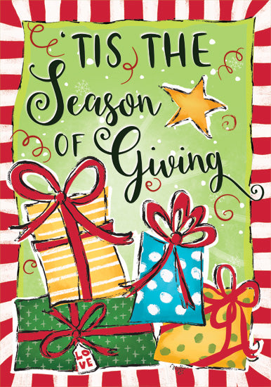 Mollie B. MOL2858 - MOL2858 - Tis the Season of Giving - 12x18 holiday gifts, red bows, wrapped presents, green background, festive text, star illustration, holiday cheer, love tag from Penny Lane