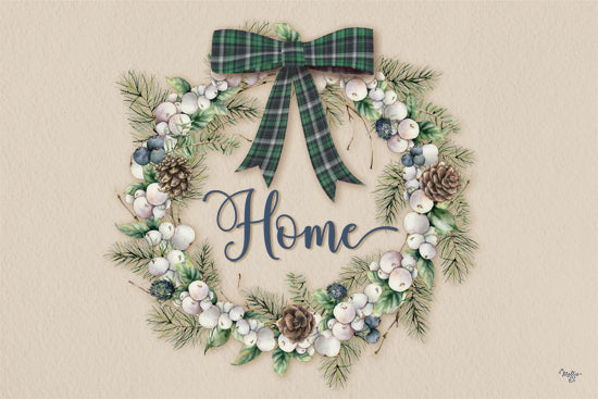 Mollie B. MOL2870 - MOL2870 - Winterberry Home Wreath - 18x12 home wreath, plaid bow, evergreen, berries, pinecones, watercolor, winter decor, holiday theme, handwritten script, nature-inspired from Penny Lane