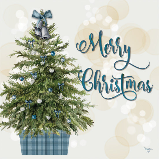 Mollie B. MOL2871 - MOL2871 - Little Christmas Tree - 12x12 Christmas tree, blue ornaments, plaid base, watercolor, bokeh background, holiday greeting, Merry Christmas text, festive decor from Penny Lane