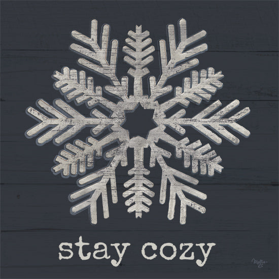 Mollie B. MOL2880 - MOL2880 - Stay Cozy Snowflake - 12x12 silver snowflake, stay cozy text, dark blue wood background, winter motif, rustic wall art, minimalist seasonal decor from Penny Lane