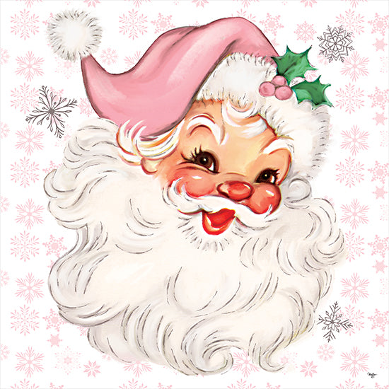 Mollie B. MOL2881 - MOL2881 - Pink Christmas Past - 12x12 vintage Santa Claus, Christmas cheer, jolly face, red cheeks, white beard, pink hat, holly decoration, retro holiday, festive character, snowflake background from Penny Lane