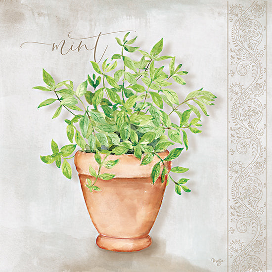 Mollie B. MOL2884 - MOL2884 - Mint - 12x12 mint plant, watercolor mint, terracotta pot, herbal artwork, kitchen decor, fresh greenery, botanical illustration, garden inspired from Penny Lane