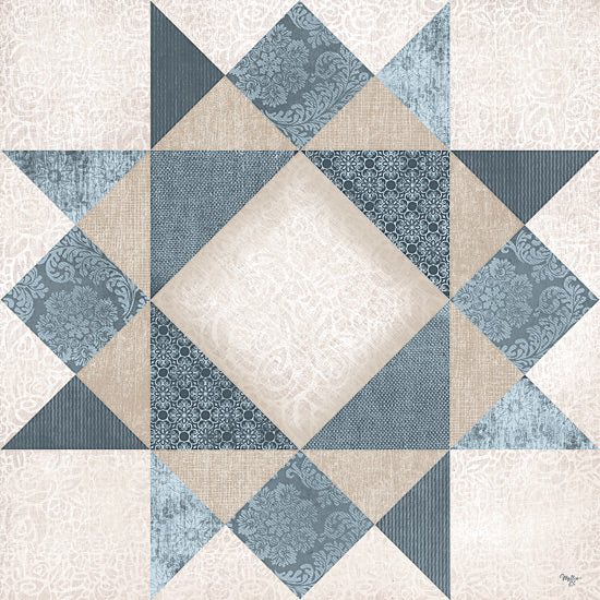 Mollie B. MOL2893 - MOL2893 - Blue Quilt Square I - 12x12 quilt pattern, teal and blue tones, fabric textures, geometric design, textile art, traditional quilt block, decorative symmetry, patchwork from Penny Lane