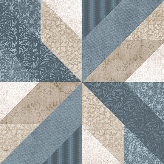 Mollie B. MOL2894 - MOL2894 - Blue Quilt Square II - 12x12 starburst quilt pattern, earth tones, olive and teal, symmetrical design, fabric textures, folk art, textile geometry from Penny Lane
