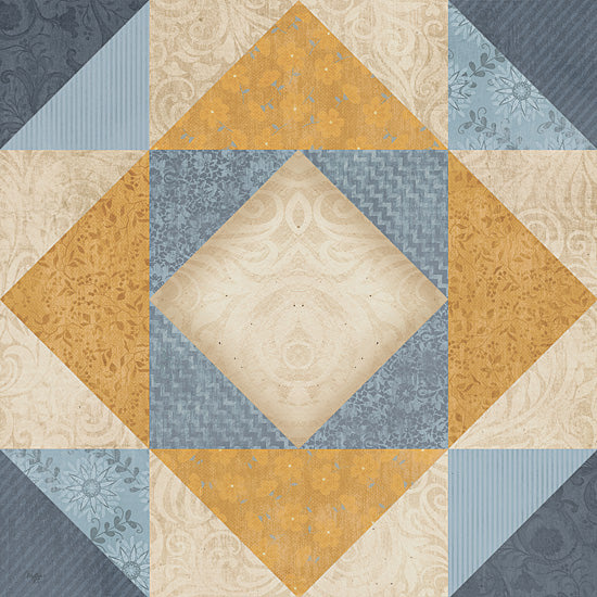 Mollie B. MOL2896 - MOL2896 - Blue and Gold Quilt Square - 12x12 quilt pattern, autumn colors, golden yellow, sky blue, square in a square block, traditional patchwork, cozy decorative from Penny Lane