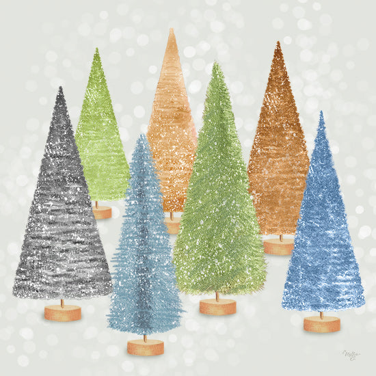 Mollie B. MOL2897 - MOL2897 - Snowy Skies - 12x12 bottle brush trees, pastel green background, glitter trees, snowy effect, colorful decor, whimsical trees, holiday season from Penny Lane