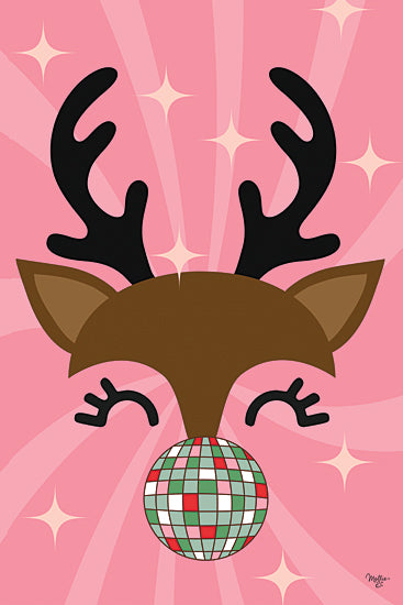 Mollie B. MOL2898 - MOL2898 - Disco Reindeer - 12x18 reindeer illustration, disco nose, whimsical cartoon, festive design, pink background, holiday humor, stylized animal from Penny Lane
