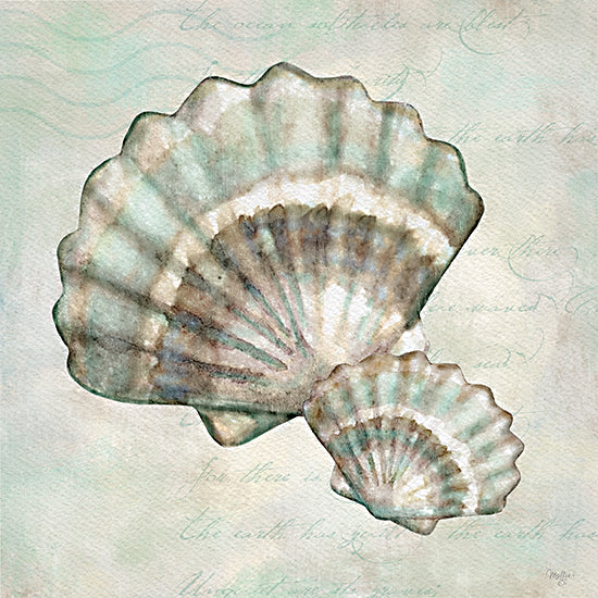 Mollie B. MOL2910 - MOL2910 - Seashells I - 12x12 Green scallop seashells, watercolor marine theme, coastal decor art, textured pastel background, sea life illustration from Penny Lane