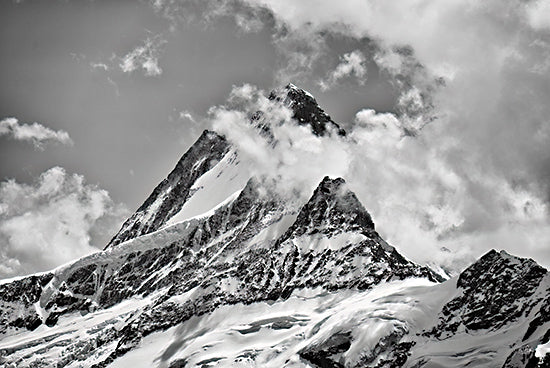 Martin Podt MPP1101 - MPP1101 - The Schreckhorn in the Bernese Alps - 18x12 snowy mountain peak, rugged landscape, cloudy sky, dramatic black and white photography, nature from Penny Lane