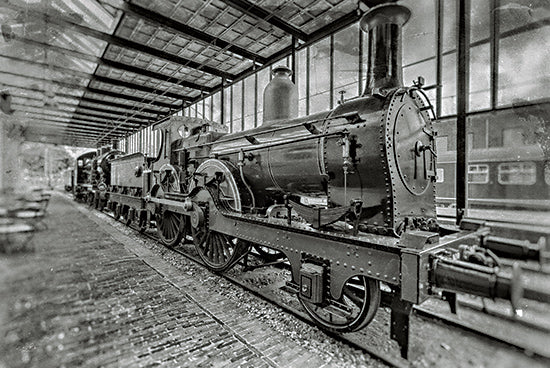Martin Podt MPP1106 - MPP1106 - Stationed in Time - 18x12 sepia-toned vintage train, historical railway, old steam engine, antique photograph effect from Penny Lane