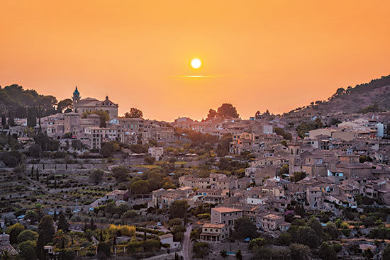 Martin Podt MPP1205 - MPP1205 - Mediterranean Sunset - 18x12 sunset over village, golden sky, rustic town, Mediterranean architecture, warm colors, hillside homes, scenic dusk, peaceful townscape from Penny Lane